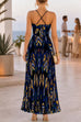 Sweetheart Neck Aztec Print Pleated Maxi Dress