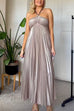 Halter Neck Pleated Metallic Maxi Dress