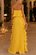 Febedress Strapless Tube Ruffle Hem Pleated Maxi Dress