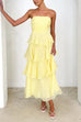 Febedress Strapless Empire Waist Ruffle Layered Maxi Dress