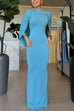 Febedress Mock Neck Cape Sleeve Draped Back Maxi Dress