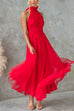 Febedress Bow Knot Halter Open Back Tulle Maxi Dress