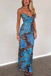Febedress V Neck Color Block Leopard Print Maxi Cami Dress
