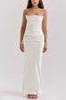 Febedress Strapless Ruched Satin Splice Bodycon Maxi Dress