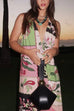 Halter V Neck Backless Printed Maxi Dress