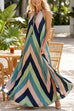 V Neck Sleeveless Color Block Slit Maxi Dress