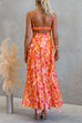 Backless Cut Out Floral Print Ruffle Slit Maxi Cami Dress