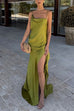 Febedress High Slit Back Drape Cascading Satin Maxi Cami Dress