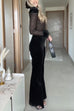 Febedress Feather Cuffs Bell Bottom Velvet Splice Jumpsuit