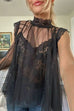Mockneck Tulle Cover Up Top with Lace Camisole