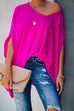 Febedress Loose V Neck Batwing Sleeve Solid T Shirt