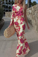 Febedress One Shoulder Long Sleeve Floral Print Maxi Dress