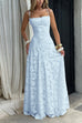 Febedress Spaghetti Strap Backless Lace-up Jacquard Maxi Dress