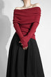 Febedress Off Shoulder Long Sleeves Ribbed Knit Sweater