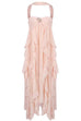Febedress Sleeveless Open Back Ruffle Trim Slit Maxi Dress