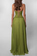 Febedress Halter Neck Back Lace-up Pleated Maxi Dress