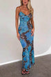 Febedress V Neck Color Block Leopard Print Maxi Cami Dress