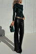 Febedress High Rise Faux Leather Pocketed Straight Leg Pants