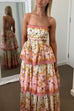 Febedress Spaghetti Strap Back Lace-up Ruffle Layered Floral Print Maxi Dress