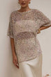 Crewneck Half Sleeves Crochet Hollow Out Sequin Top