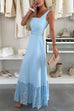Square Neck Pocketed Lace Splice Maxi Cami Dress