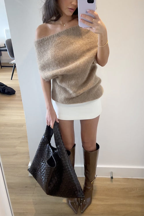 Off Shoulder Short Sleeves Knit Top