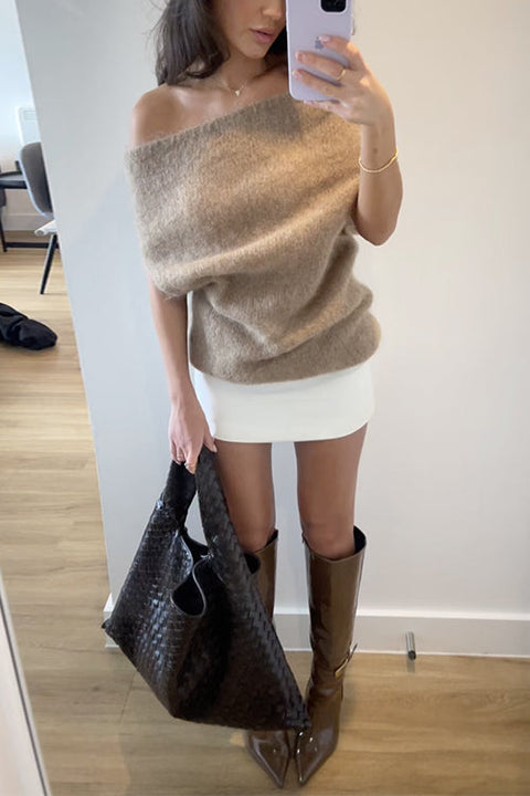 Off Shoulder Short Sleeves Knit Top