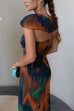 Strapless Cut Out Waist Back Slit Printed Maxi Dress
