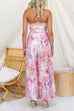 Strapless Floral Print Tie Waist Split Wide Leg Jumpsuit