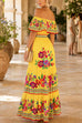 Febedress Off Shoulder Floral Print Ruffle Swing Maxi Dress
