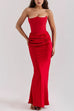 Febedress Strapless Ruched Satin Splice Bodycon Maxi Dress
