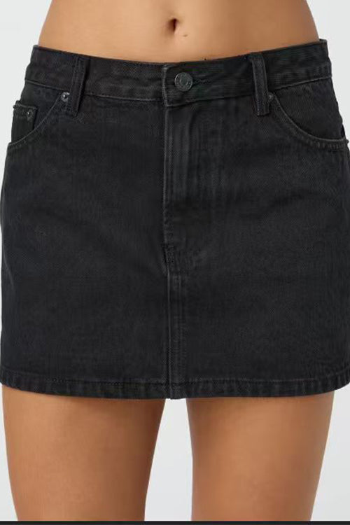 Febedress One Button Pocketed Denim Mini Skirt