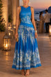 Febedress Crewneck Sleeveless Printed Flowy Maxi Dress