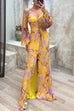 Febedress Off Shoulder Lantern Long Sleeves Printed Slit Pleated Maxi Dress