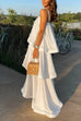 Febedress Adjustable Strap Ruffle Layered Satin Maxi Dress