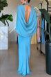 Febedress Mock Neck Cape Sleeve Draped Back Maxi Dress