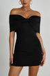 Febedress Bow Off Shoulder Bodycon Mini Party Dress