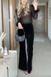 Febedress Feather Cuffs Bell Bottom Velvet Splice Jumpsuit