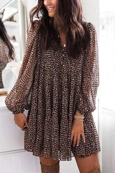 Febedress V Neck Leopard Swing Mini Dress