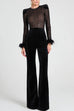 Febedress Feather Cuffs Bell Bottom Velvet Splice Jumpsuit