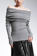 Febedress Off Shoulder Long Sleeves Ribbed Knit Sweater