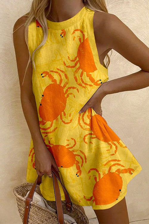 Febedress Sleeveless Crab Print A-line Mini Dress
