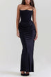 Febedress Strapless Ruched Satin Splice Bodycon Maxi Dress