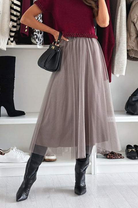 Febedress Elastic Waist Flowy Mesh Midi Skirt