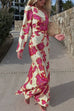 Febedress One Shoulder Long Sleeve Floral Print Maxi Dress