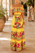 Febedress Off Shoulder Floral Print Ruffle Swing Maxi Dress