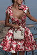 Febedress Bow Shoulder Floral Print A-line Mini Cami Dress