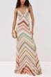 V Neck Open Back Colorful Print Maxi Dress