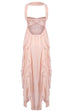 Febedress Sleeveless Open Back Ruffle Trim Slit Maxi Dress
