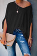 Febedress Loose V Neck Batwing Sleeve Solid T Shirt